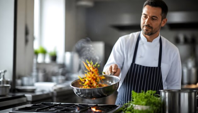 Chef Cooking Delicious Meal in a Professional Kitchen Environment