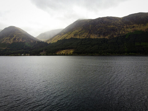 Locj Leven aerial view near Glencoe, North Scotland