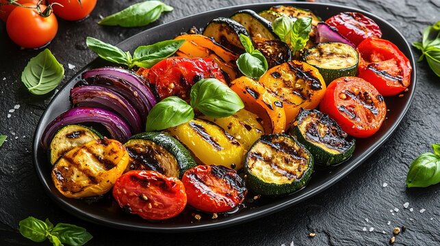 Roasted Vegetable Platter with Balsamic Glaze and Fresh Basil