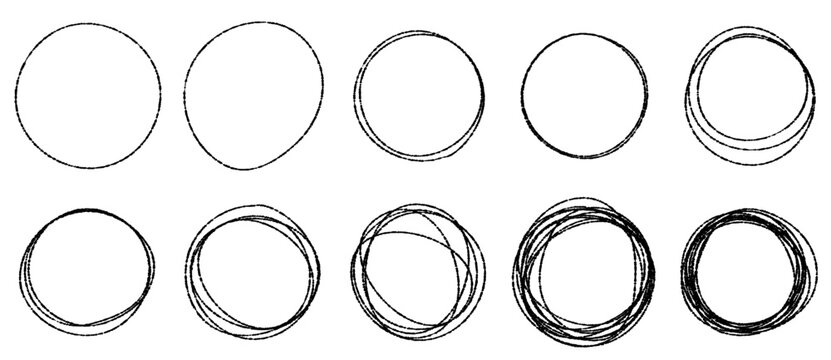 Handwritten circular icon black line round and round, copy space, attention, etc.