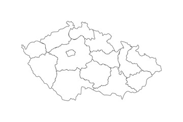 Fototapeta premium Outline map of Czech Republic divided into regions simple vector illustration