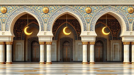 Obraz premium Islamic architecture arches crescent moon illumination