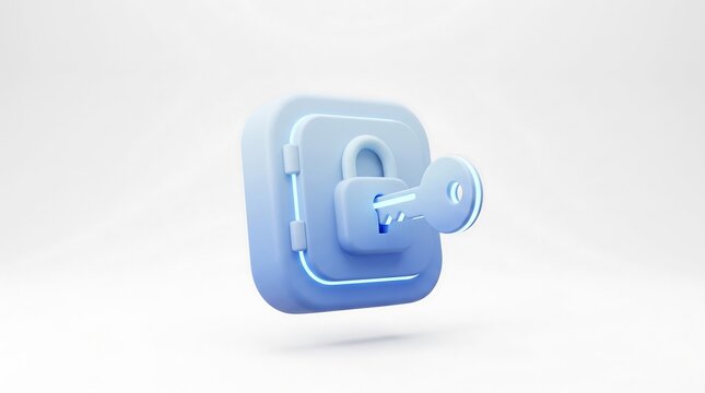 3D password manager icon on digital secure vault. Cybersecurity lock symbol for data protection and encryption software.