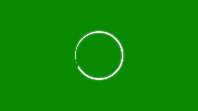 Sparkle white neon glow circle ring line loop motion graphics, rotating round stroke loading progress indicator overlay asset on chroma key green screen background sparkle 4k interface processing fx