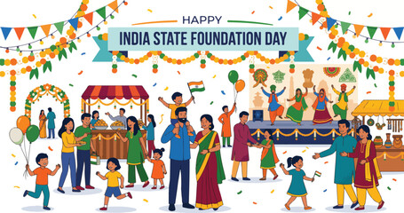 Fototapeta premium Happy India State Foundation Day celebration with diverse people enjoying an Indian festival and cultural celebration