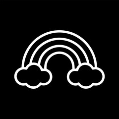 Obraz premium Cute cartoon rainbow and clouds vector illustration on black background, simple weather symbol.