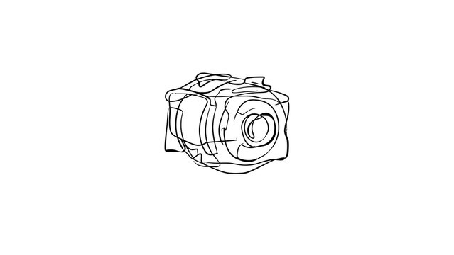 Minimalist camera sketch on white background.
