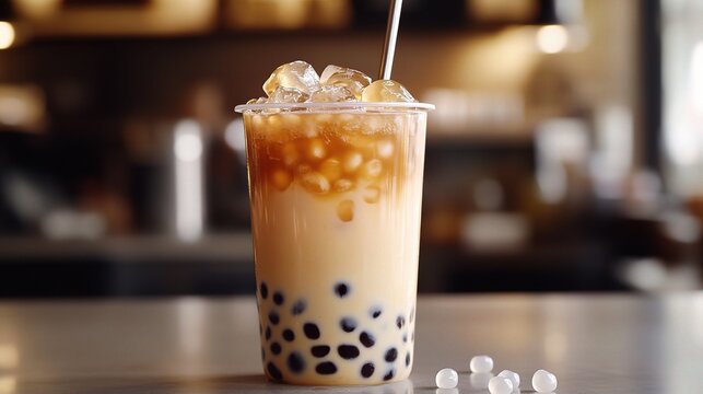 Bubble Tea with Tapioca Pearls in Tall Glass