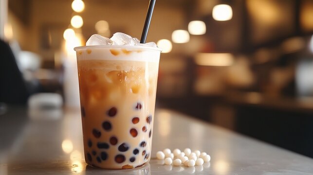 Bubble Tea with Tapioca Pearls in Tall Glass