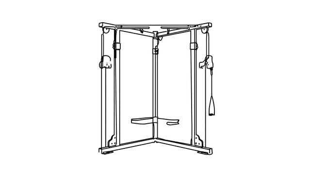 Home gym power rack with weights white background.