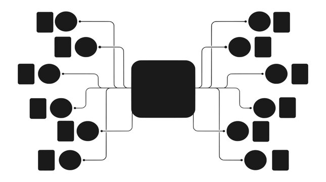 Central hub network flowchart with connected workflow diagram