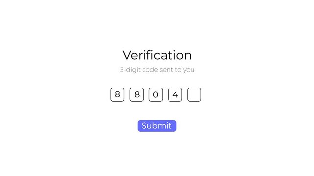 verification code entry ui animation with animated number boxes and submit button glow.