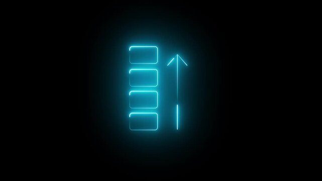 Futuristic Glowing Vertical Rectangular Boxes Upward Arrow Symbolizing Business Growth Success Financial Data Visualization Digital Progress Performance Innovation Modern Trend
