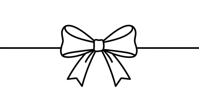 Elegant black bow ribbon on white background.