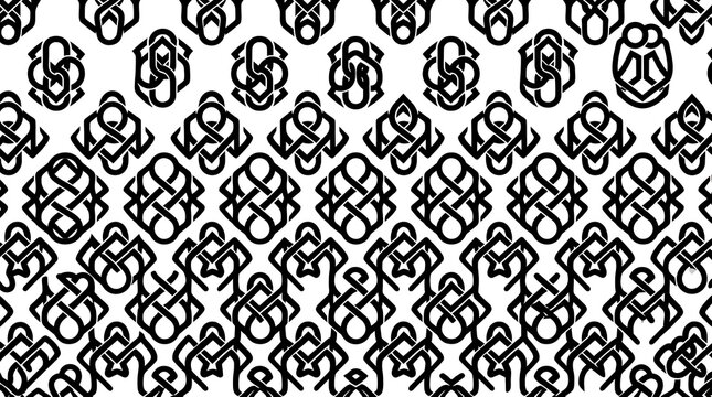 Seamless black and white geometric knot pattern background