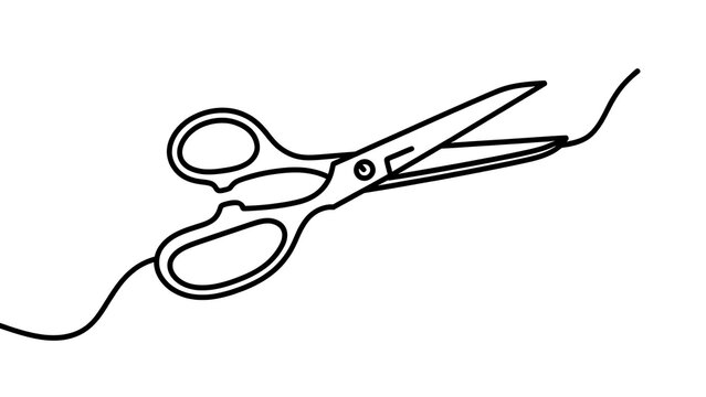 Illustration of scissors cutting thread white background.