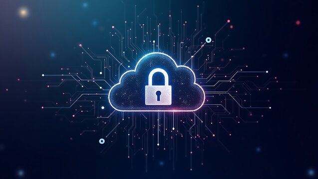 Digital cloud security padlock abstract technology background