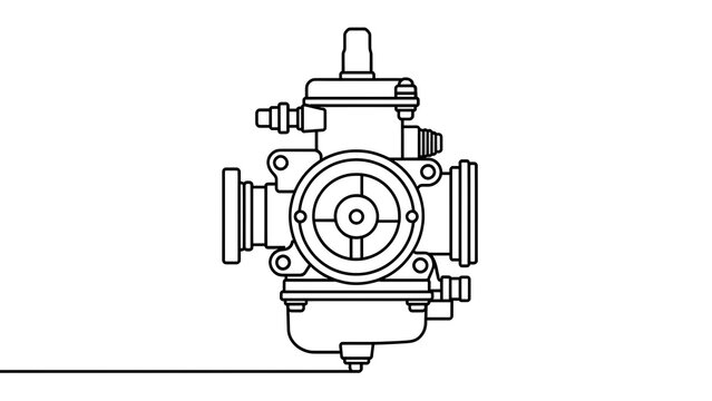 Carburetor technical drawing white background.