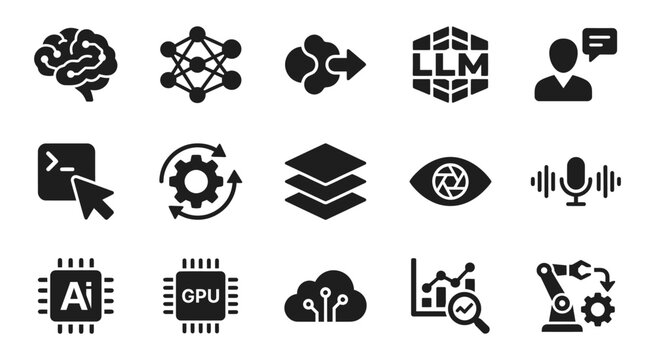 Artificial intelligence icons set neural networks machine learning and data analysis