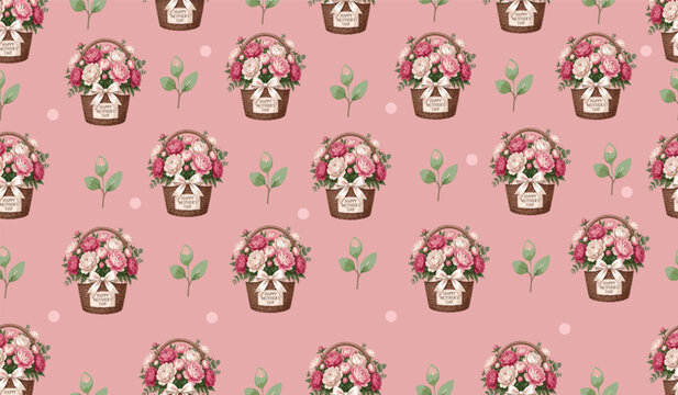 Happy mother day in flower basket woven pattern background design