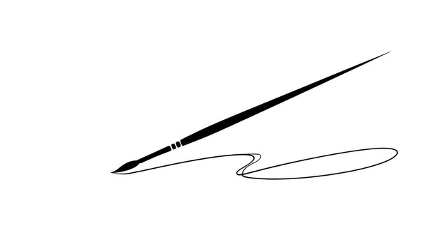 Elegant fountain pen ink swirl white background.