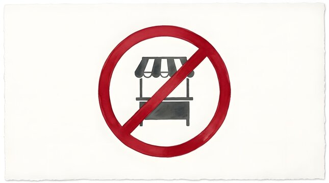 Symbol indicating no outdoor market or stall available for business or trade transactions