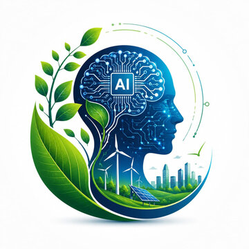 Sustainable Artificial Intelligence with Green Technology and Renewable Energy Vector Illustration