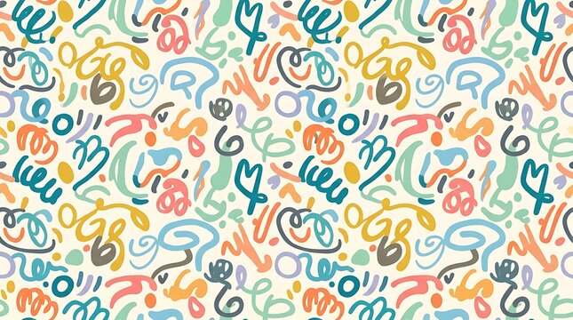 Playful abstract doodle seamless pattern in vibrant colors