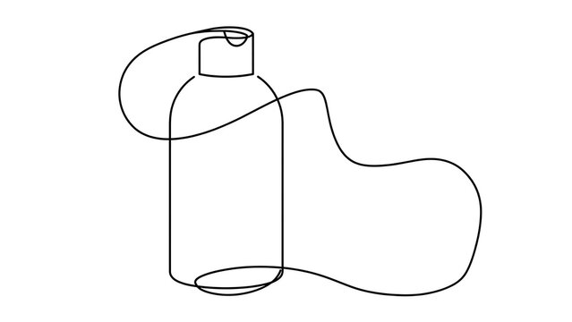 Hand drawn bottle with liquid splash white background.