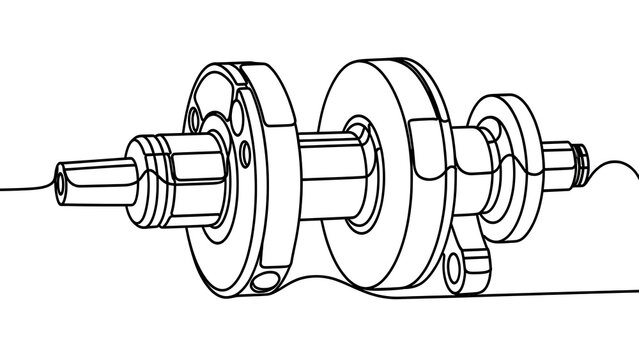 Mechanical crankshaft assembly white background.
