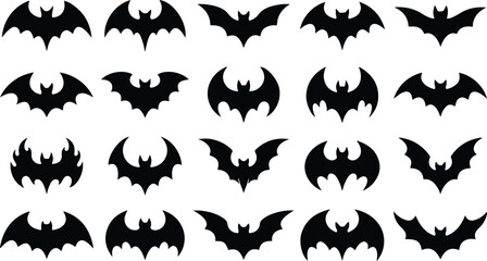 Fototapeta premium Halloween Bat Silhouette Collection with Black Flying Bat Vector Illustrations