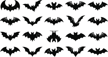 Fototapeta premium Halloween Bat Silhouette Collection with Black Flying Bat Vector Illustrations