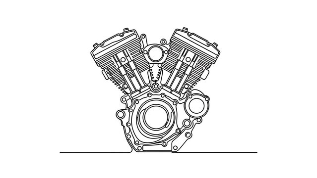 Vintage motorcycle engine diagram white background.