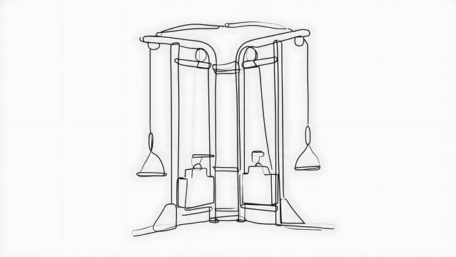 Sketch of gym equipment on white background.