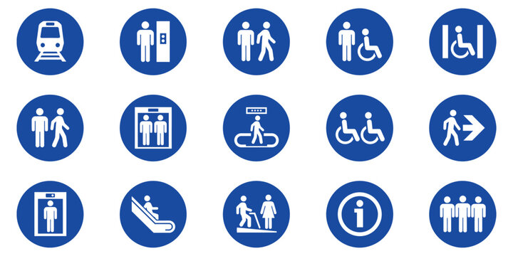 Train Station KRL Icons Featuring Blue Circle Transit, Railway, Wayfinding, Navigation, and Public Transportation Symbols for Signage Design