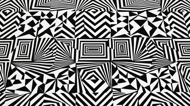 Abstract black and white geometric op art pattern with stripes