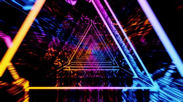 Orange pink with blue neon triangle gradient VJ seamless loop for party