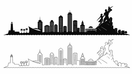 Obraz premium Dakar City Skyline Silhouette with African Renaissance Monument