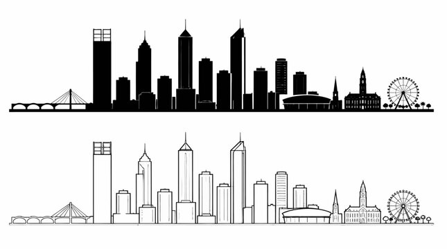 Perth City Skyline Silhouette and Outline Vector Illustration