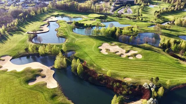 Luxurious golf course with perfect greens and bunkers