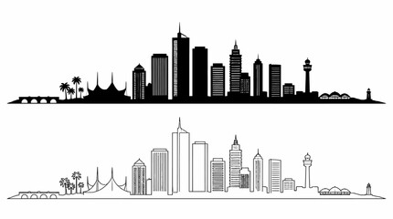 Fototapeta premium Perth City Skyline Silhouette Outline Vector Graphic