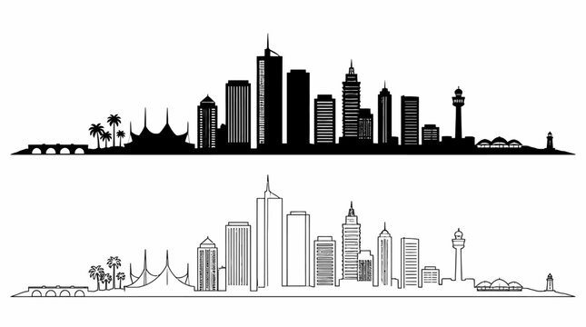 Perth City Skyline Silhouette Outline Vector Graphic