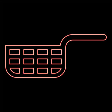 Neon mesh basket for deep fryer with handle and french frie kitchen appliance for fast food concept roast product in hot oil Air fryer red color vector illustration image flat style