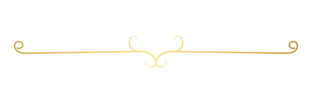 Elegant Gold Filigree Border Page Divider with Vintage Swirls and Flourishes Isolated on Transparent Background
