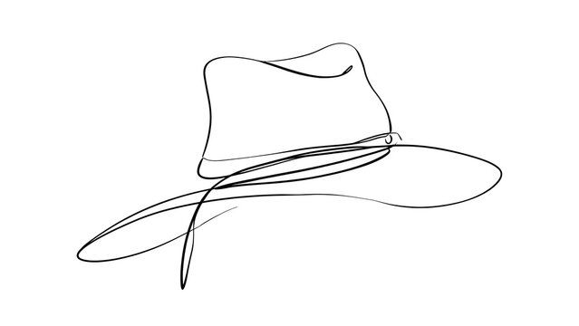Minimalist line art cowboy hat white background.