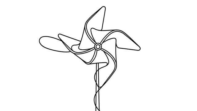 Minimalist line art pinwheel on white background.