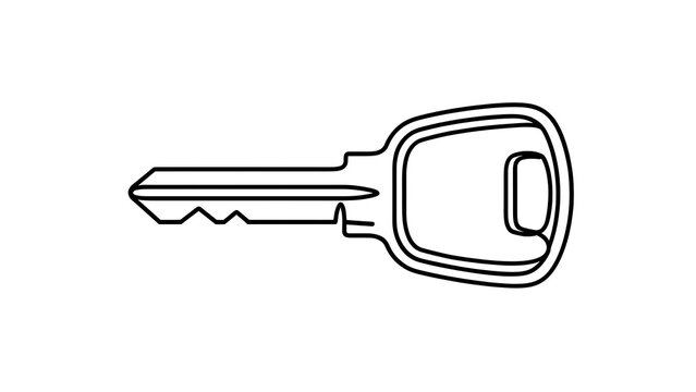 Simple car key outline illustration white background.