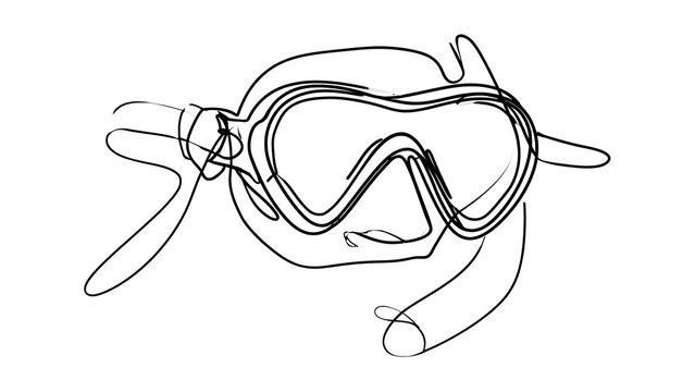 Minimalist diving mask sketch on white background.
