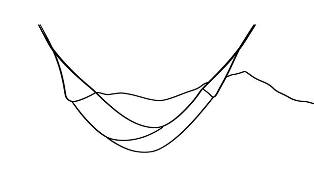 Simple line art hammock sketch white background.