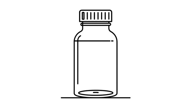 Empty glass bottle with cap on white background.
